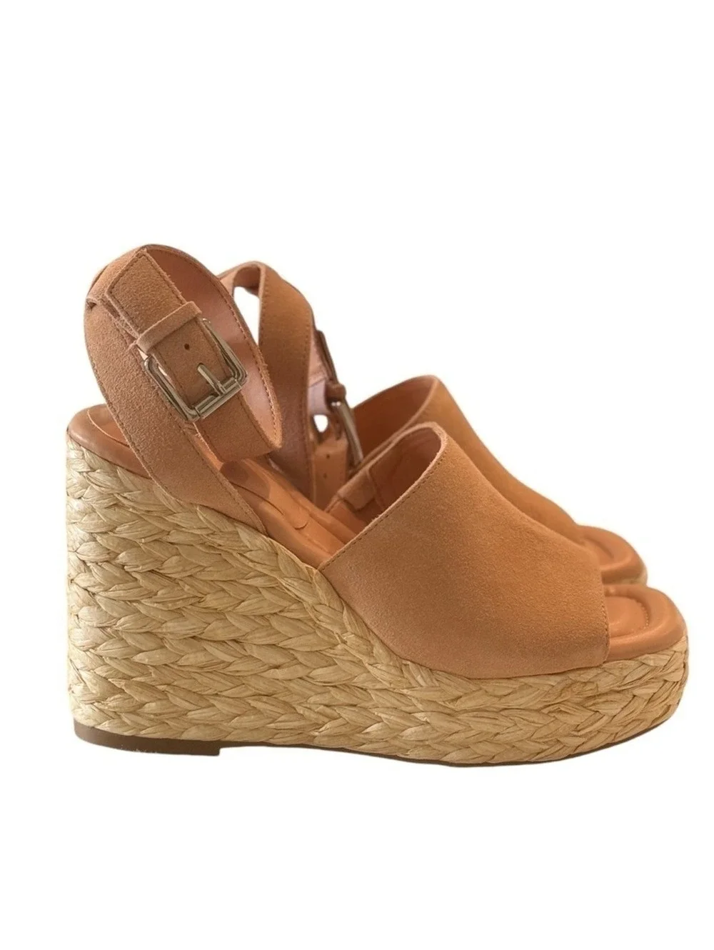 Marc Fisher LTD Nelly Espadrille Wedge Sandals Blush Suede Ankle Strap Size 8M